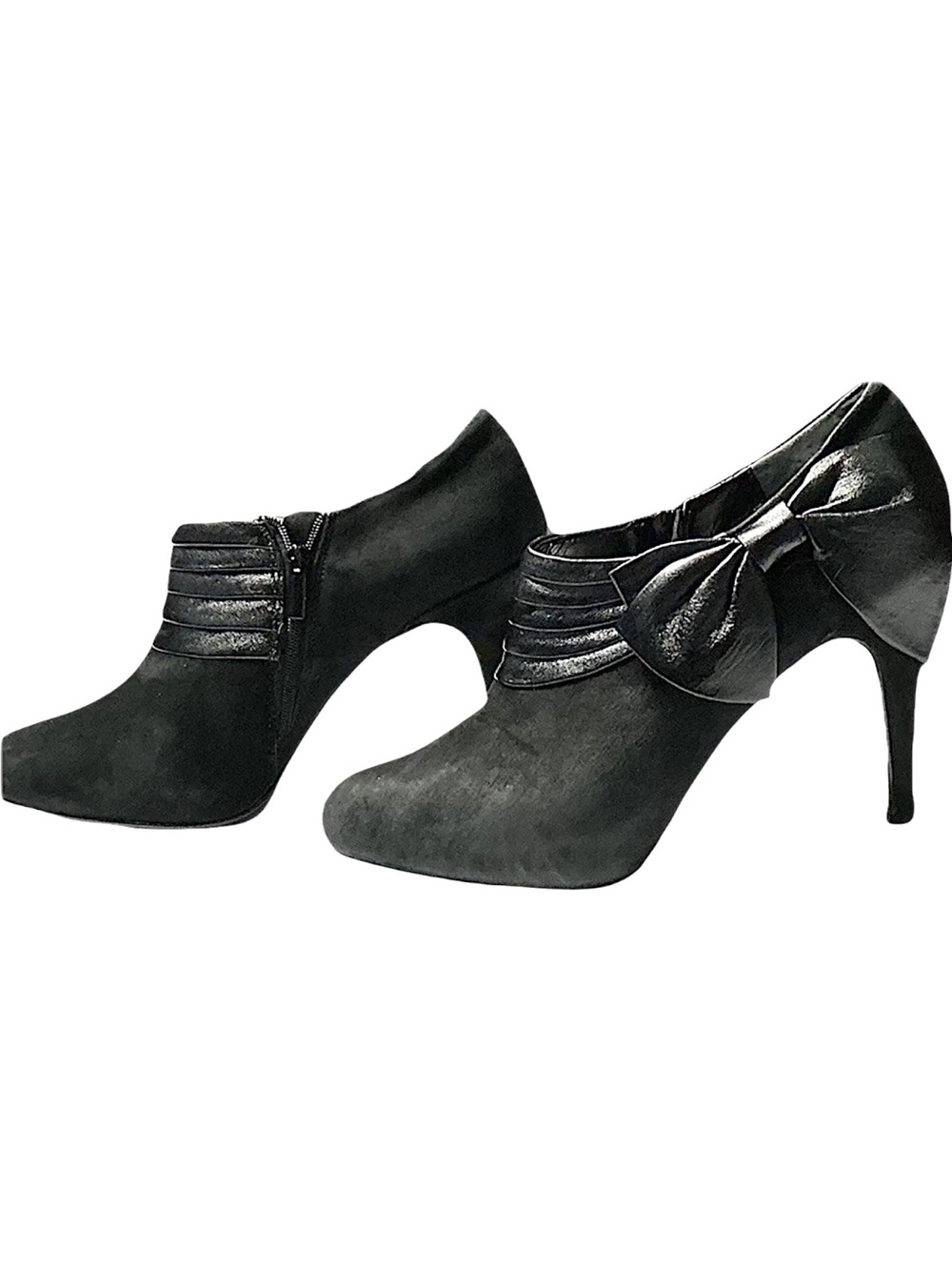 White House Black Market Black Suede Pointed Toe Ankle Boots Bow Zip Women’s 8.5